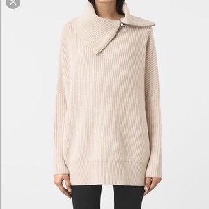 All Saints Dano Oversized Zipper Turtleneck Blush